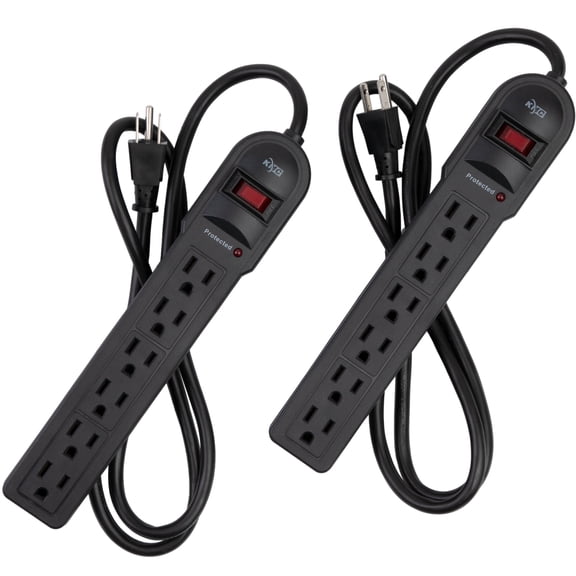 KMC Surge Protector Power Strip, 6-Outlet, 2-Pack, 4 ft Extension Cord, 900 Joules, Black