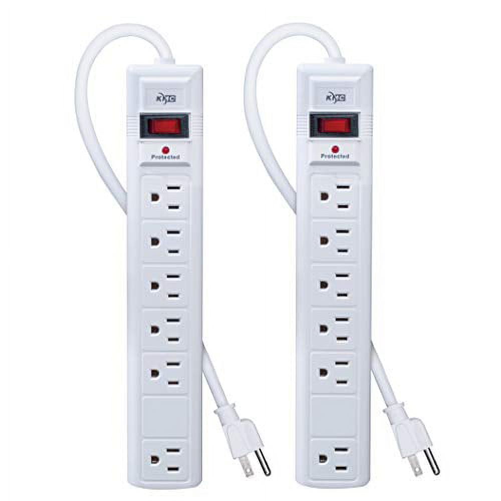 KMC 6-Outlet Surge Protector Power Strip with 6 Feet Cord, 1200 Joule 2-  Pack, Overload Protection, White