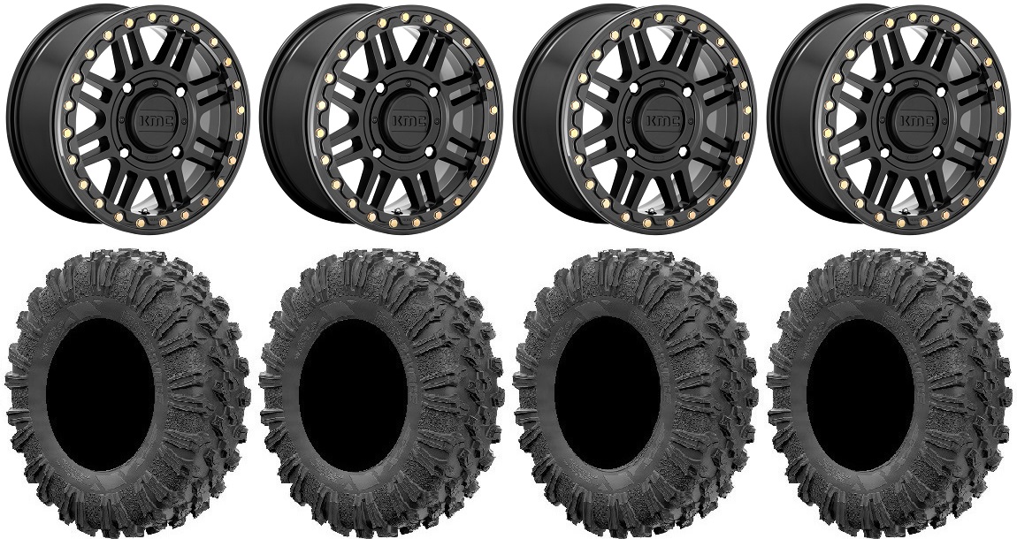 KMC Cage Beadlock 15" Wheels Black 30" MotoRavage Tires Sportsman RZR Ranger