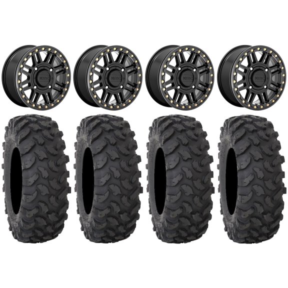 KMC Cage Beadlock 15" Wheels Black 32" XTR370 Tires Sportsman RZR Ranger