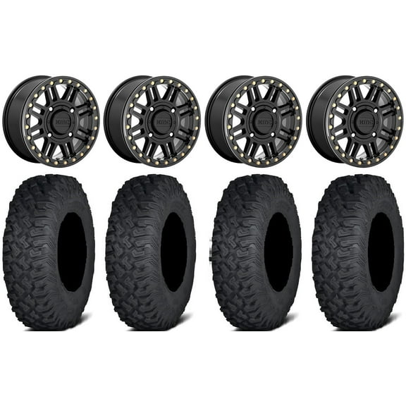 KMC Cage Beadlock 15" Wheels Black 33" Coyote Tires Kawasaki Mule Pro FXT