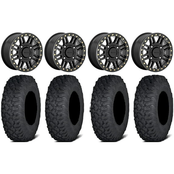KMC Cage Beadlock 15" Wheels Black 35" Coyote Tires Can-Am Maverick X3 / Honda Pioneer 1000 / Talon