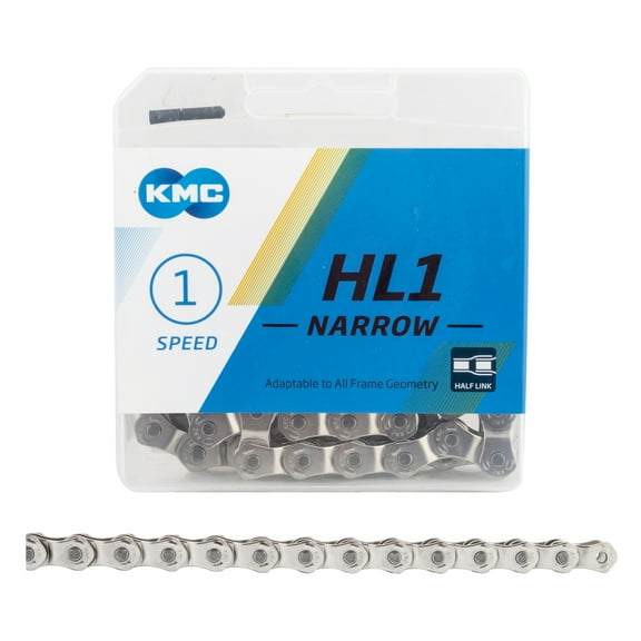 KMC HL1 Narrow Chain - Single Speed 3/32", 100 Links, Half Link Chain, Silver