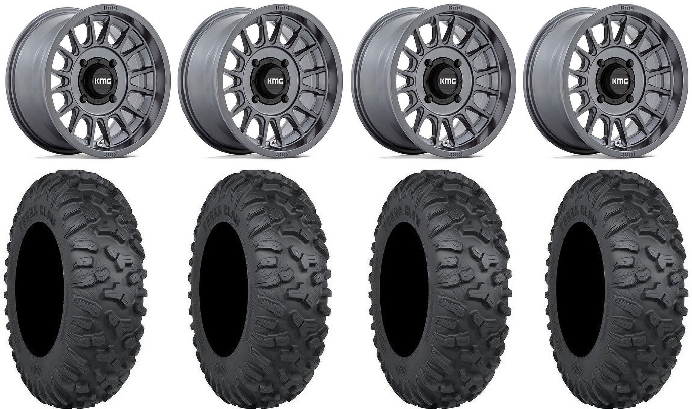 KMC Impact 15" Wheels Anthracite 30" Terra Claw Tires Polaris RZR XP