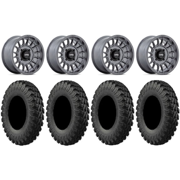 KMC Impact 15" Wheels Anthracite 37" MotoRally Tires Kawasaki Teryx Mule