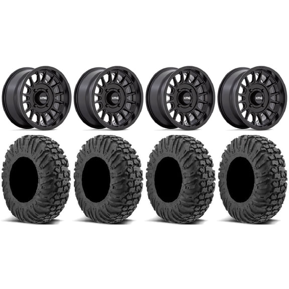 KMC Impact 15" Wheels Black 30" MotoVator Tires Kawasaki Teryx Mule