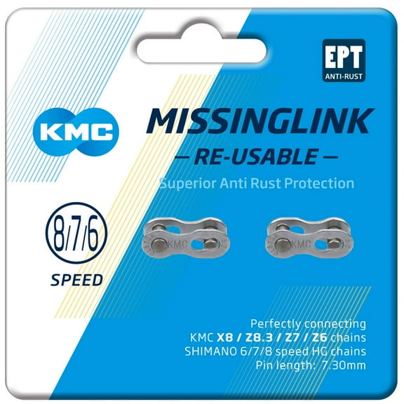 KMC Unisex's 7/8 Speed MissingLink Joining Link 7.3mm (2 Pairs) Dark Silver