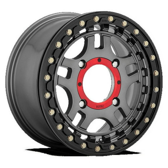 KMC Powersports Aluminum Rim KS240 RECON BEADLOCK 15X7in Gun Metal with Gloss Black Ring Finish, KS24057048438