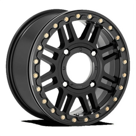 KMC Powersports Aluminum Rim KS250 CAGE BEADLOCK 15X10in Satin Black with Gloss Black Ring Finish, KS25051044700