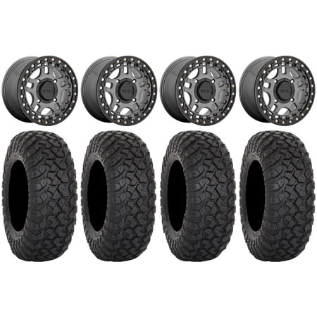 KMC Recon Beadlock 14" Wheels Gunmetal 28" RT320 Tires Can-Am Commander Maverick Renegade Outlander Defender