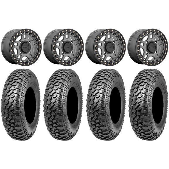 KMC Recon Beadlock 15" Wheels Gunmetal 32" RAZR XT Tires Kawasaki Mule Pro FXT