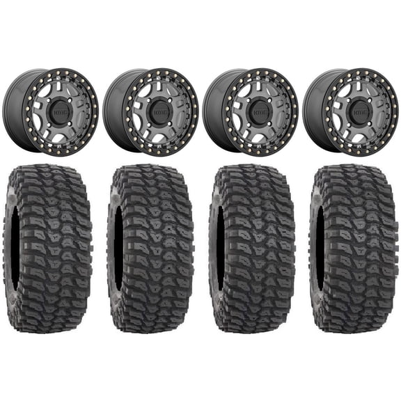 KMC Recon Beadlock 15" Wheels Gunmetal 32" XCR350 Tires Can-Am Commander Maverick Renegade Outlander Defender