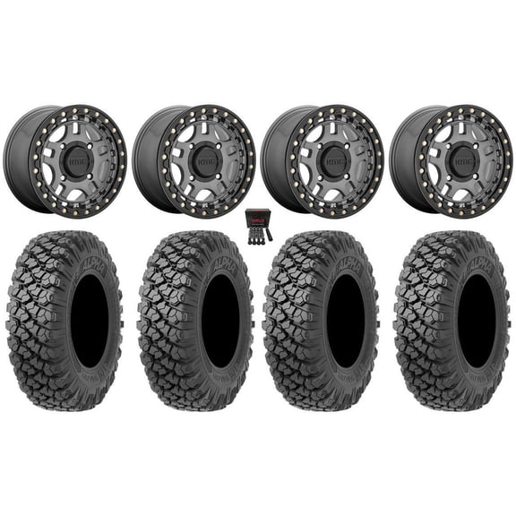 KMC Recon Beadlock 15" Wheels Gunmetal 35" Alpha Tires Sportsman RZR Ranger
