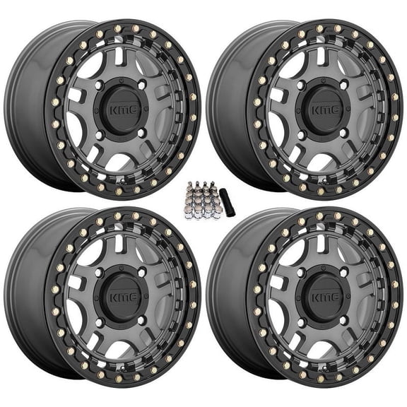 KMC Recon Beadlock 15" Wheels Gunmetal Kawasaki Mule Pro FXT