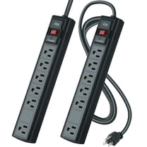 KMC Surge Protector Power Strip, 6-Outlet with Wide-Spaced Outlet, 2-Pack, 6-Foot Cord, 1200 Joules, Gray