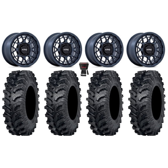 KMC Technic 15" Wheels Blue 32" MT911 Tires Can-Am Maverick X3 / Honda Pioneer 1000 / Talon