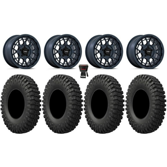KMC Technic 15" Wheels Blue 35" MotoCrusher Tires Polaris RZR Turbo R & Pro R Ranger 1500 Xpedition