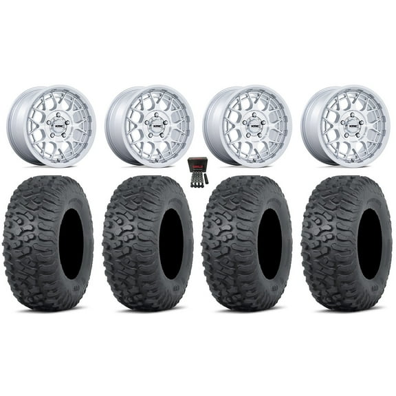 KMC Technic 15" Wheels Gloss Machined 32" Terra Hook Tires Polaris RZR Turbo R & Pro R Ranger 1500 Xpedition