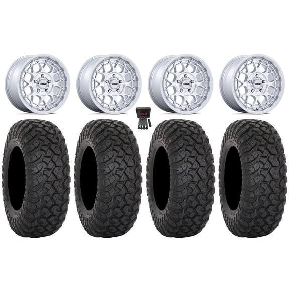 KMC Technic 15" Wheels Gloss Machined 35" RT320 Tires Polaris RZR Turbo R & Pro R Ranger 1500 Xpedition
