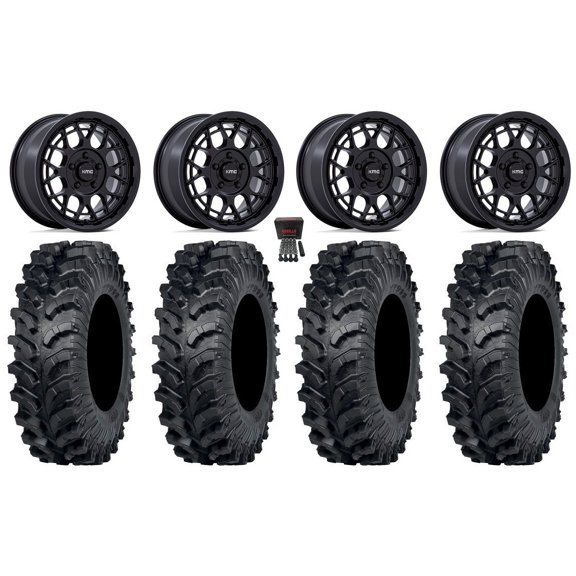 KMC Technic 15" Wheels Matte Black 32" MT911 Tires Polaris RZR Turbo R & Pro R Ranger 1500 Xpedition