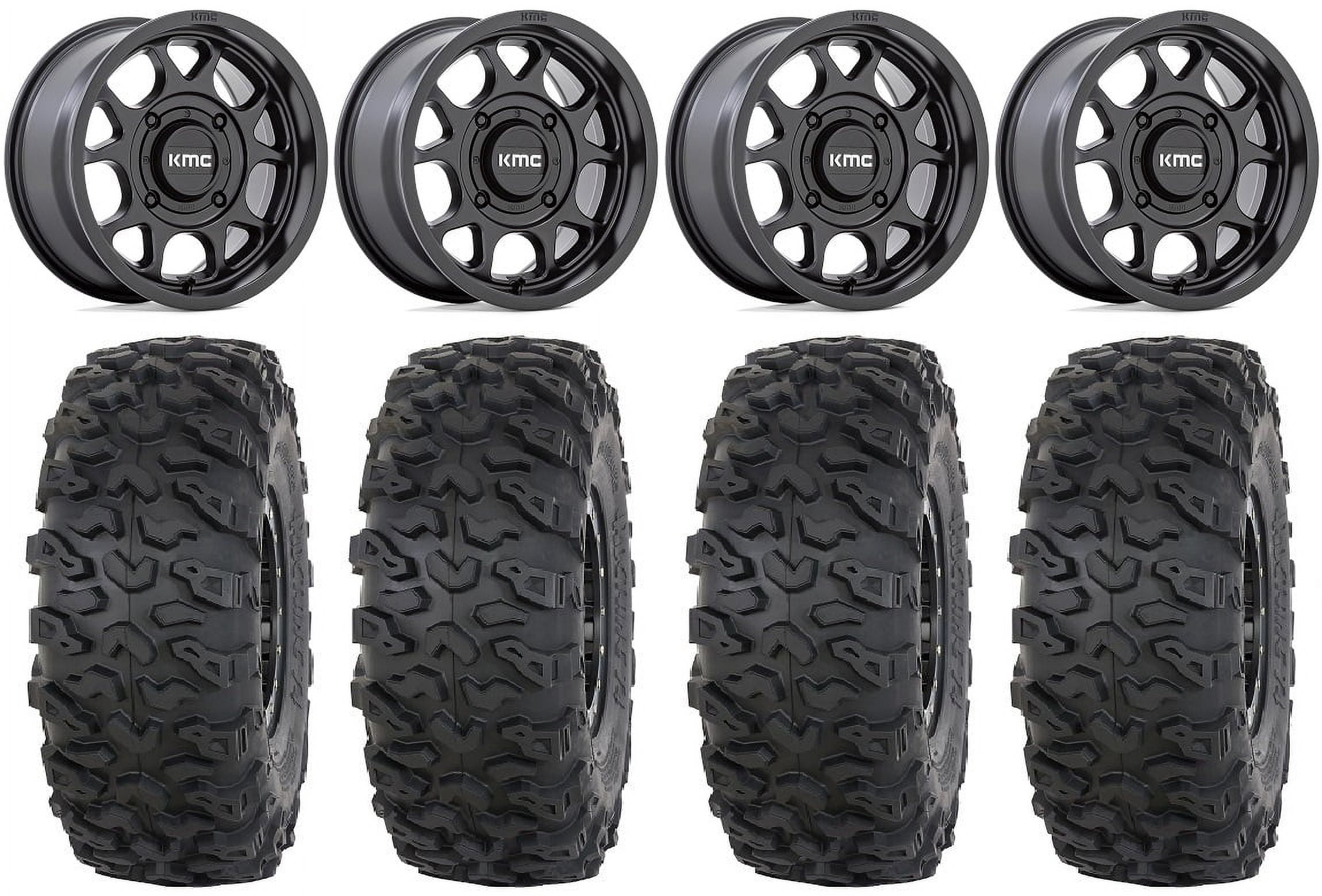KMC Toro S 15" Wheels Black 30" Roctane T4 Tires Kawasaki Mule Pro FXT
