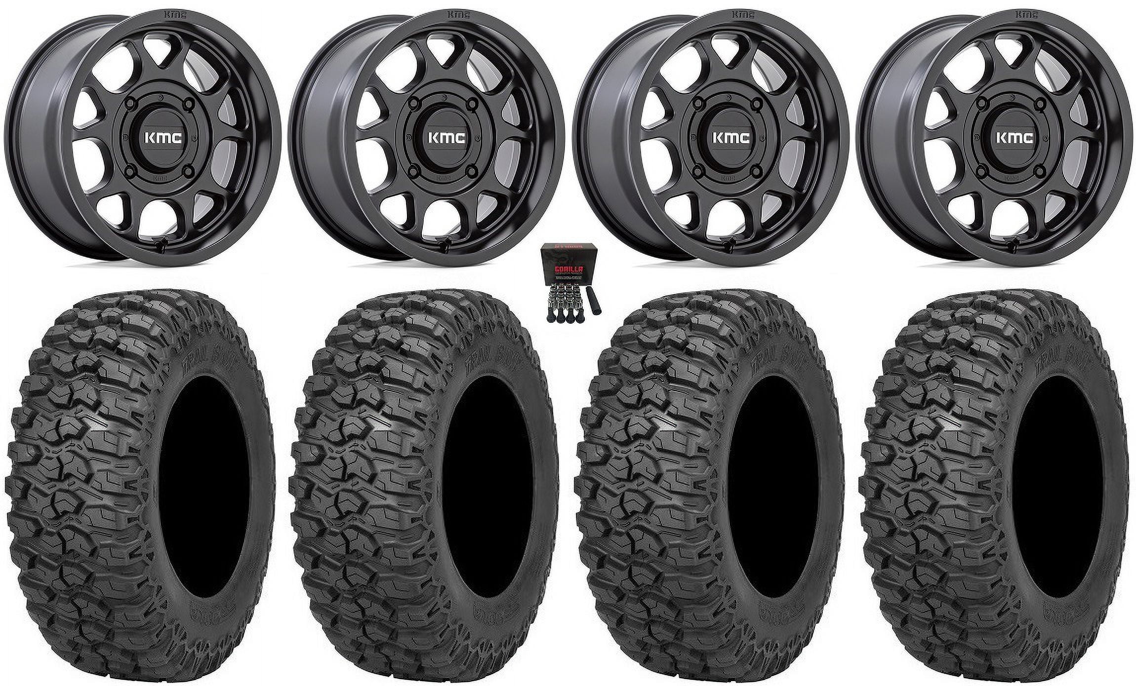 KMC Toro S 15" Wheels Black 30" Trail Saw 2.0 Tires Can-Am Commander Maverick Renegade Outlander Defender