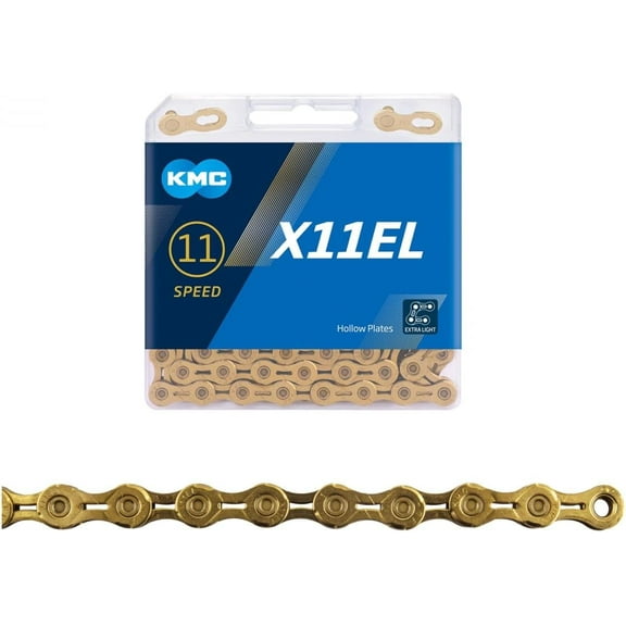 KMC X11 Chain 11-Speed, EL-Series Gold, Mountain Bike/Road/Gravel 11 Speed Chain: Shimano, SRAM, Campagnolo Compatible. Missing Link Included
