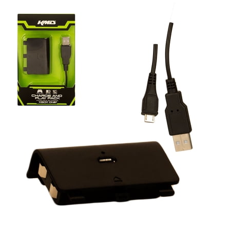 KMD Charge and Play Pack 10FT Cable + Battery for Xbox One Controller, Black