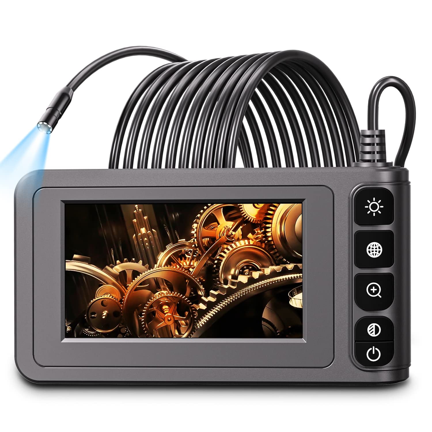 Industrial Endoscope, SKYBASIC 1080P HD Digital Borescope Inspection Camera  Waterproof 4.3LCD Screen Snake Camera with 32GB TF Card, 6 Adjustable LED  Lights, Semi-Rigid Cable, Four Accessor 