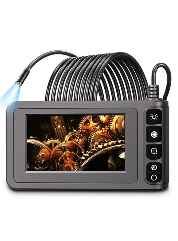 KMDES Industrial Endoscope Borescope Camera with Light, 4.3'' LCD Screen HD Digital Snake Camera Handheld Waterproof Sewer Inspection Camera with 8 LED Lights, 16.5FT Semi-Rigid Cable