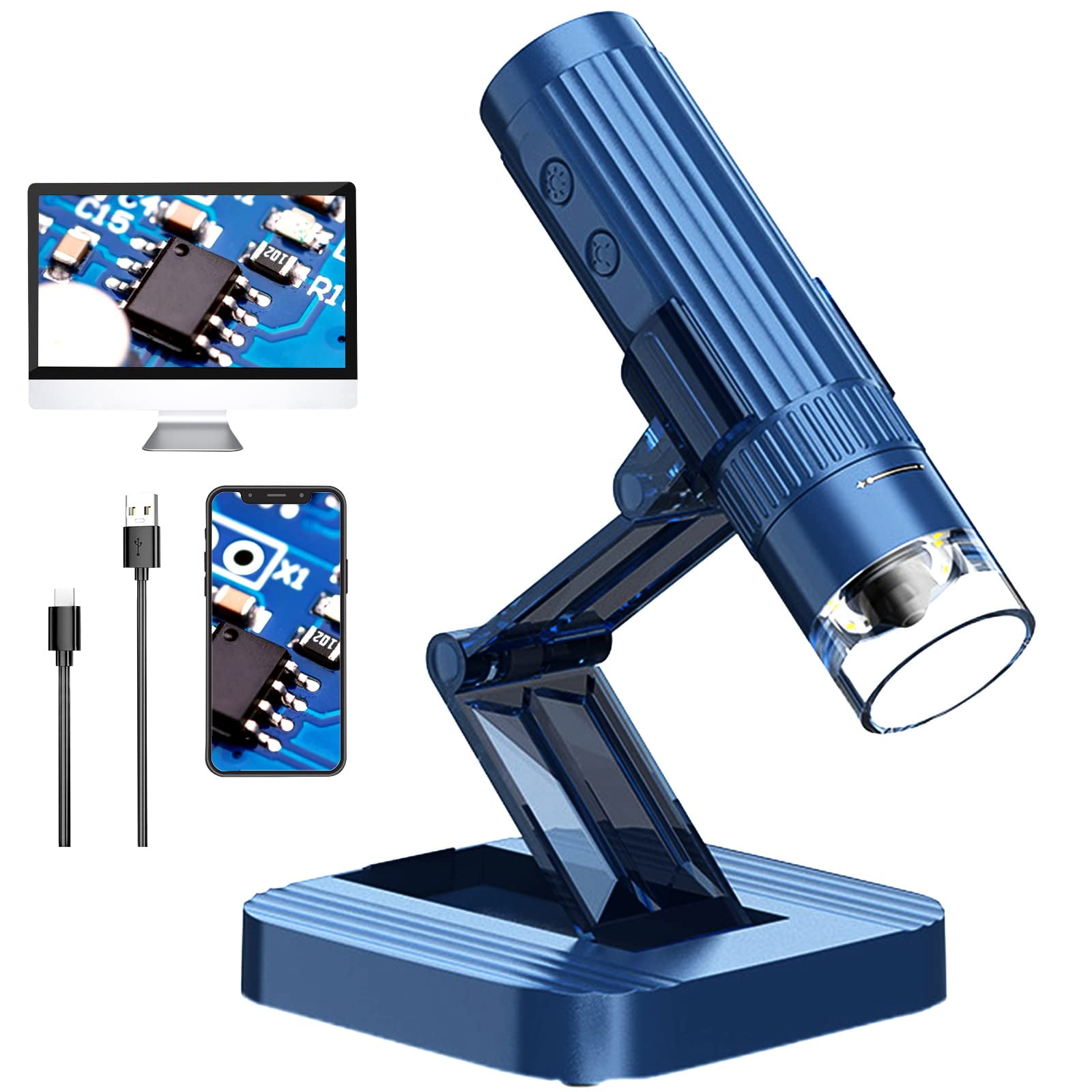 DGCUS USB 2.0 Digital Microscope 1000 x Magnification 8-LED Mini Microscope  Camera Magnifier with Stand 2 Mega Pixels