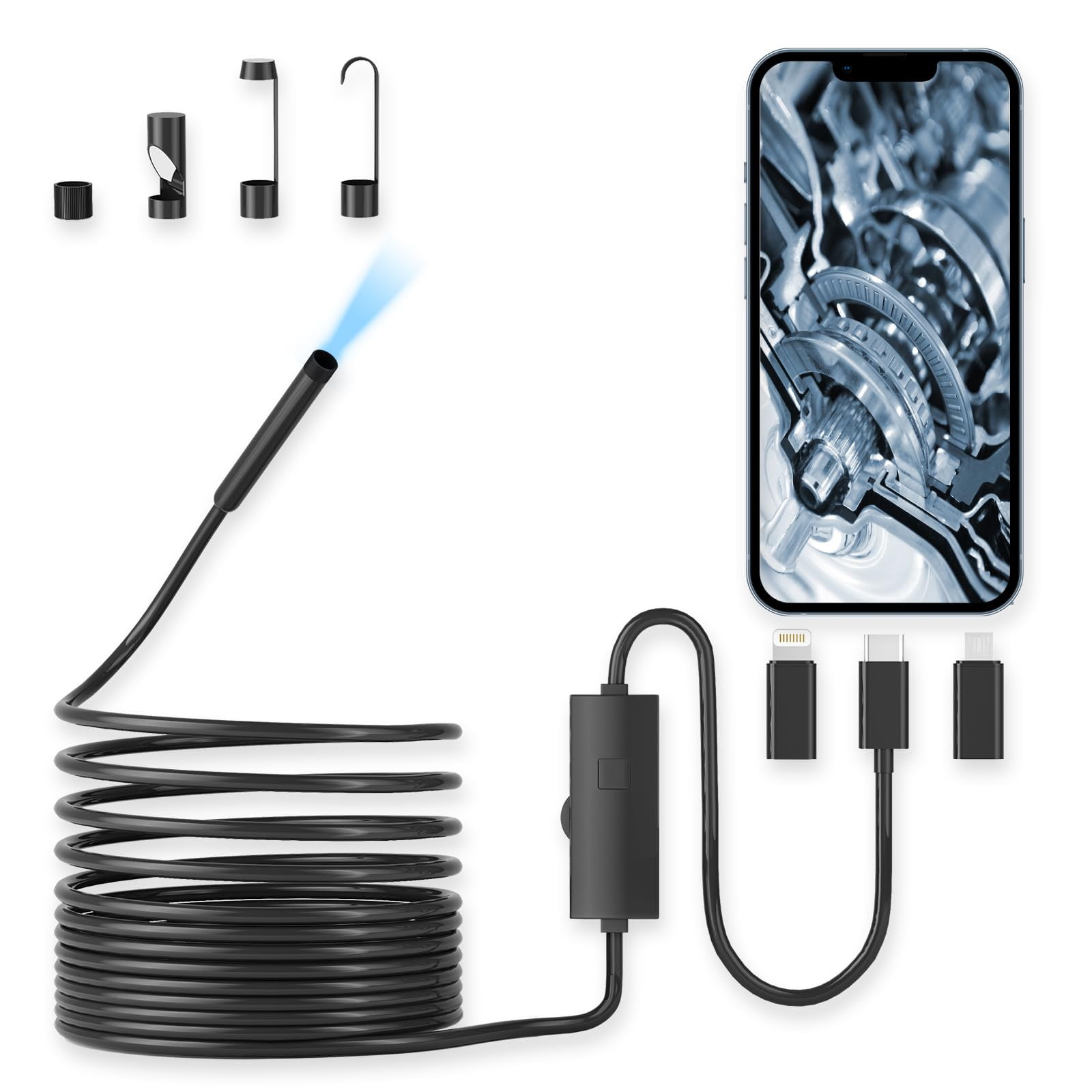 KMDES Industrial Endoscope Borescope Camera with Light, 4.3'' LCD Screen HD  Digital Snake Camera Handheld Waterproof Sewer Inspection Camera with 8 LED  Lights, 16.5FT Semi-Rigid Cable 