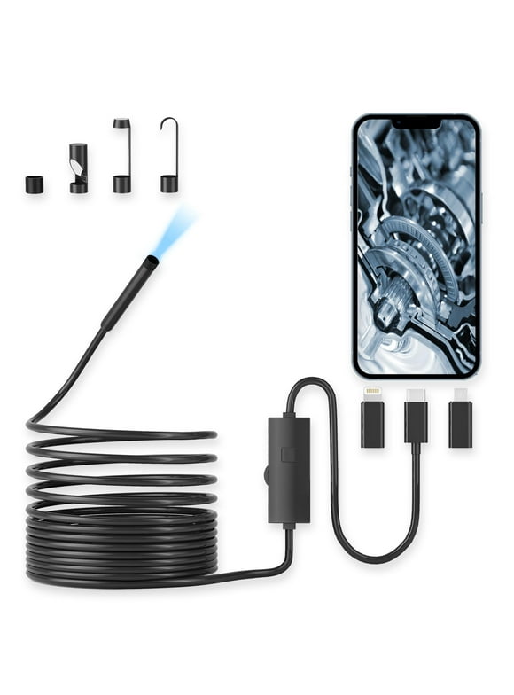 KMEDS Endoscope Camera with Light, 1920P HD Borescope with 8 Adjustable LED Lights, Endoscope with 16.4ft Semi-Rigid Snake Camera, 8mm IP67 Waterproof Inspection Camera for iOS and Android