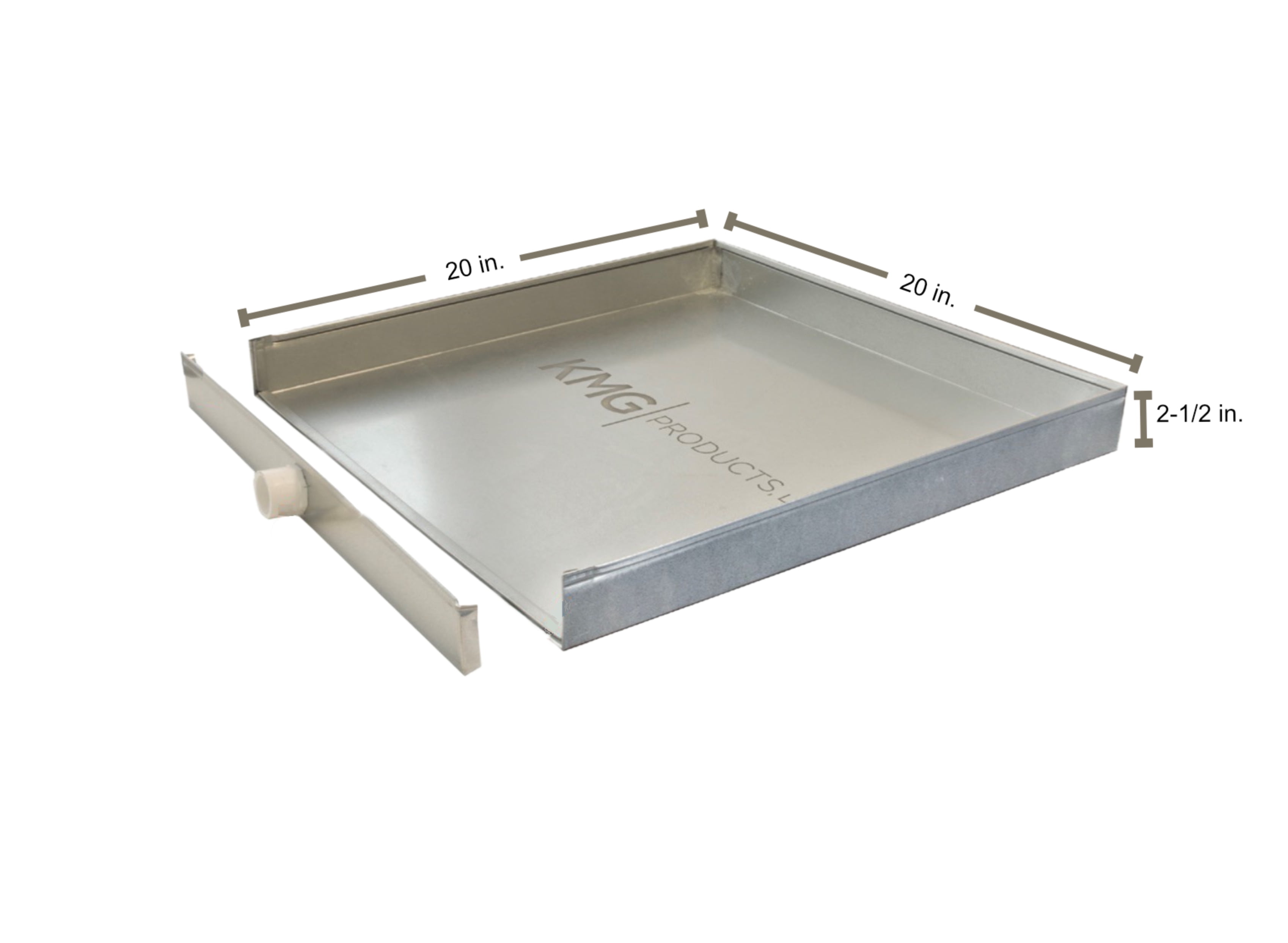 KMG 20 in. x 20 in. x 21/2 in. 26Gauge Galvanized Steel Water Heater Pan with Removable Front