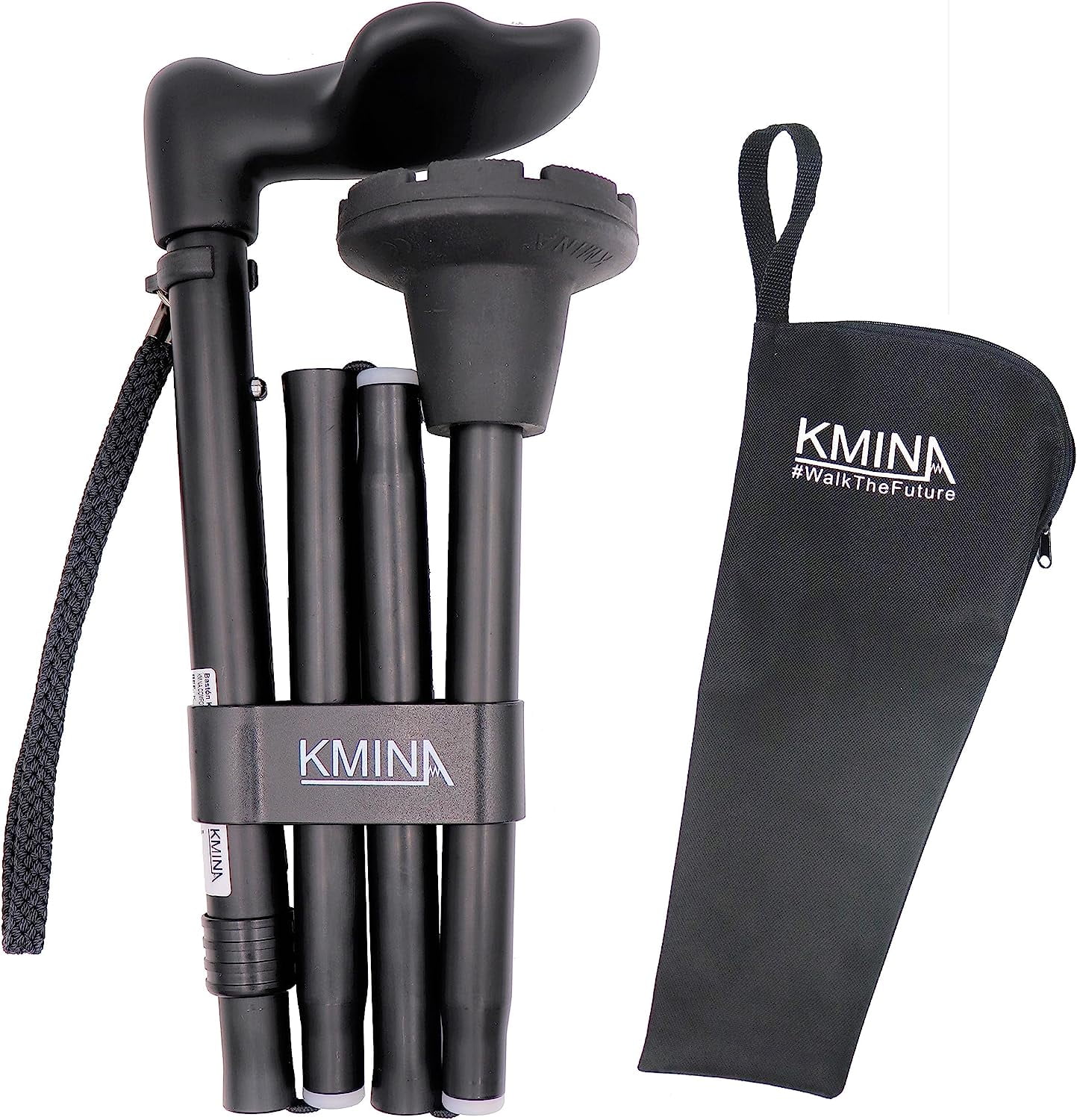 KMINA Adjustable Aluminum Walking Cane, Ergonomic Handle for Right Hand Users Made in Europe