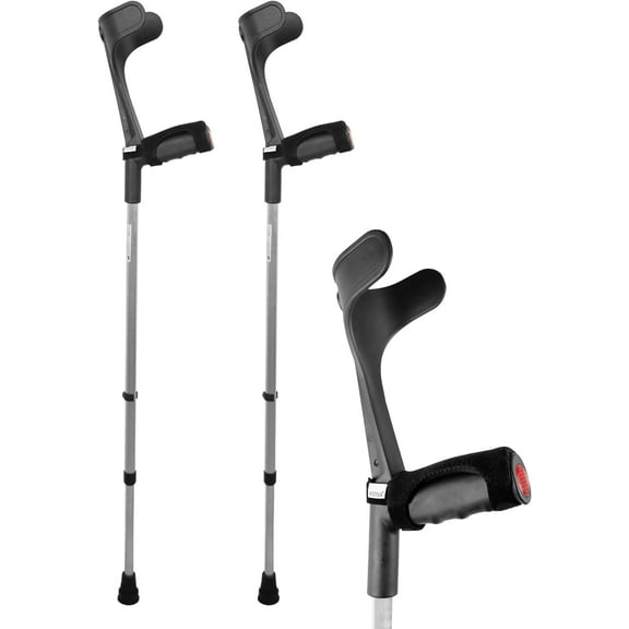 KMINA - Forearm Crutches for Adults (x2 Units, Open Cuff), Adult Crutches Adjustable with Handle Pads, Made in Europe