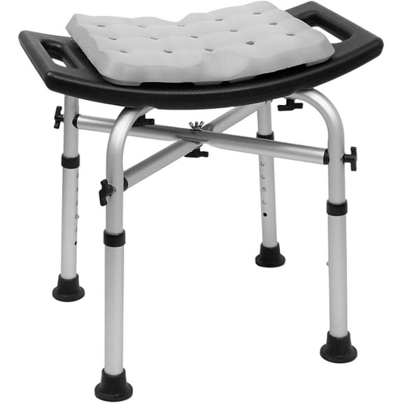 KMINA - Heavy Duty Shower Stool (330 lb) with Double Reinforced Crossbar and Cushion - Made in Europe