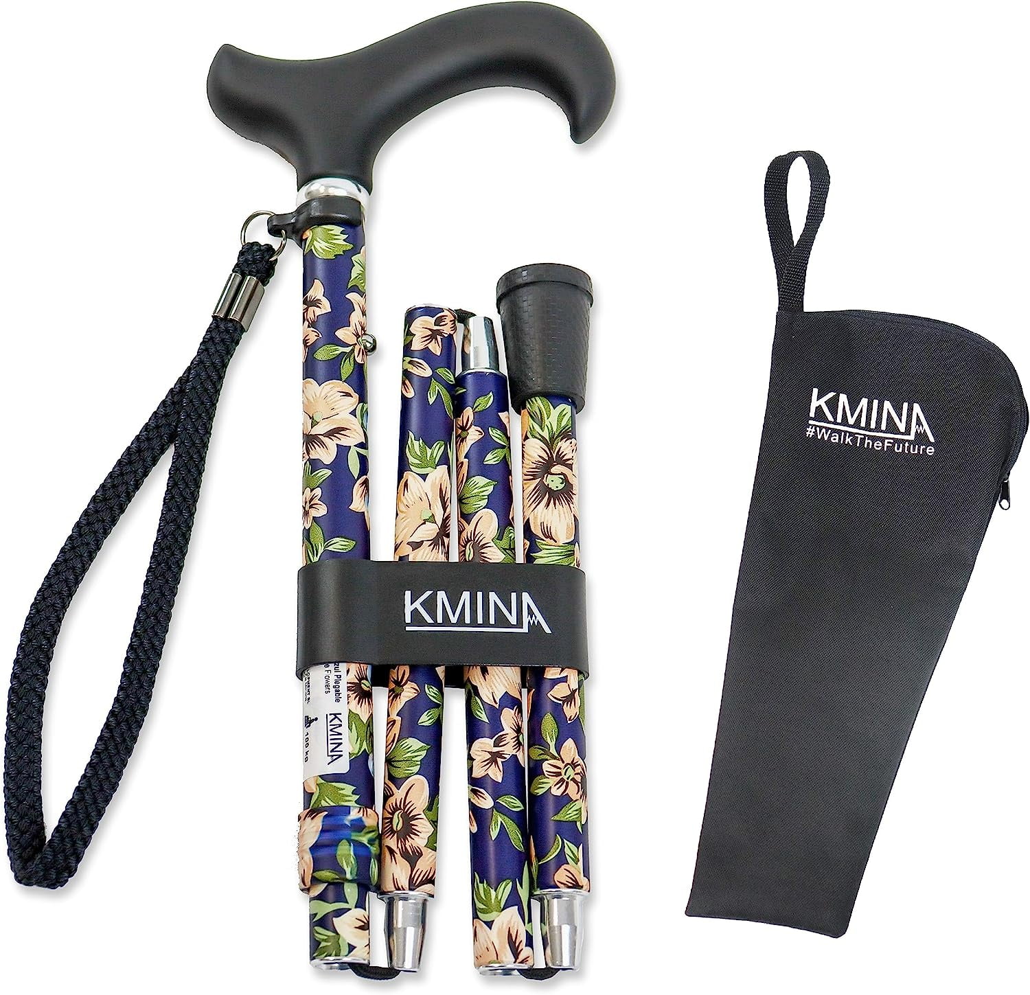 KMINA PRO Adjustable Folding Walking Stick with Soft Grip Handle for