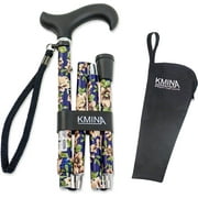 KMINA PRO - Folding Canes for Women Adjustable, Blue Flowers Walking Cane for Women