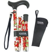 KMINA PRO - Folding Canes for Women Adjustable, Red Flowers Walking Cane for Women