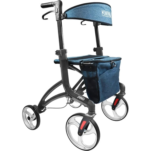 KMINA PRO - Tall Rollator Walker with Seat for Tall People (User Height 5'7" to 6'6" Approx.), Folding Rollators for Tall People