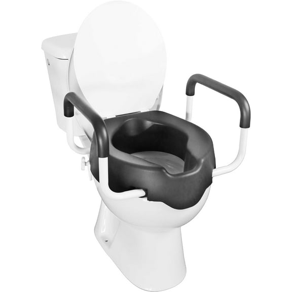 KMINA - Toilet Seat Risers for Seniors with Handles 4 inch, (Not Returnable), Soft Raised Toilet Seat with Lid