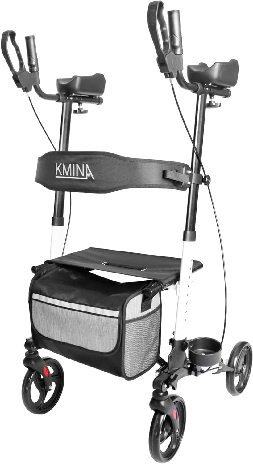 KMINA - Upright Rollator Walker with Seat and Back Support, Stand Up ...