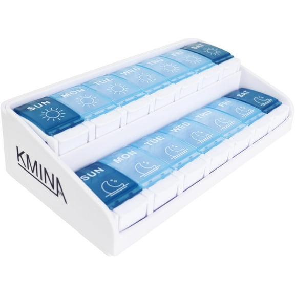 KMINA - Weekly Pill Organizer 2 Times a Day, Pill Boxes 7 Day 2 Times a Day, Large Pill Boxes and Organizer 2 Times a Day - Made in Europe