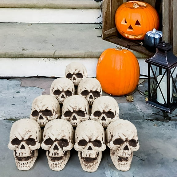 KMMYS 10Pcs Halloween Skull Decoration Pendant, Realistic Skull Props, Halloween Party Decor, Indoor Outdoor Decoration, Ghost House Accessories, Plastic Material, Environmental Friendly