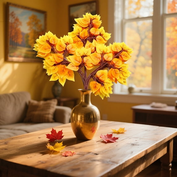 KMMYS 12Pcs Artificial Branches, Fake Ginkgo and Maple Leaves, Indoor Decoration, Realistic Plastic Greenery, Maintenance-Free Home Decor, Flexible Floral Arrangements