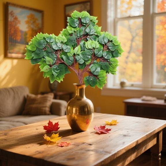 KMMYS 12Pcs Artificial Branches, Fake Ginkgo and Maple Leaves, Indoor Decoration, Realistic Plastic Greenery, Maintenance-Free Home Decor, Flexible Floral Arrangements