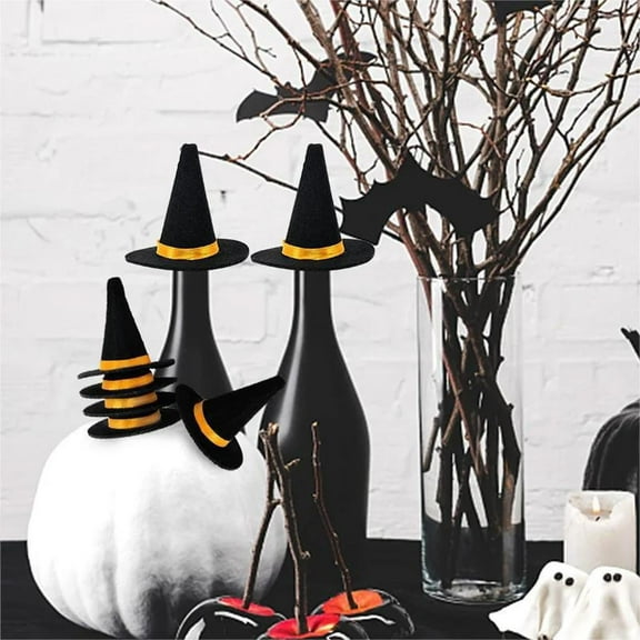 KMMYS 20Pcs Mini Witch Hat for Wine Bottles, Halloween Decorative Accessories, Fun Party Props for Ghost Festival, Reusable Hat for Events and Celebrations, Versatile Home Decor
