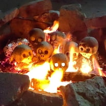KMMYS 2Pcs Decorative Skull Ceramic Props, Halloween Party Decorations, Fire Pit Accessories, Reusable Burning Skull, Unique Home Décor, Realistic Fire Effects
