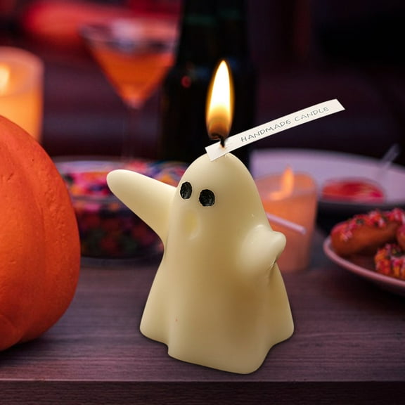 KMMYS 2Pcs Halloween Ghost Candles, Decorative Candles for Home Decor, Unique Gift for Halloween Party, Eerie Ambiance Set, Whimsical Ghost Design, Long-Lasting Wax Candles